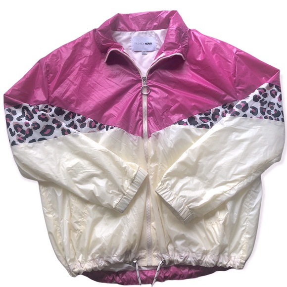 FASHION NOVA | PINK & CREAM ANIMAL PRINT WIND BREAKER JACKET - Picture 4 of 16